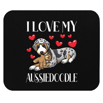 Discover Aussiedoodle Dog With Stuffed Animal Mouse Pads
