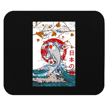 Discover Great Wave off Kanagawa Japanese Blossom Koi Fish Mouse Pads
