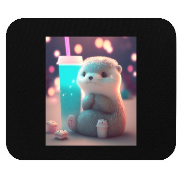 Discover Kawaii Otter Pet Otter Drinking Boba Tea Mouse Pads