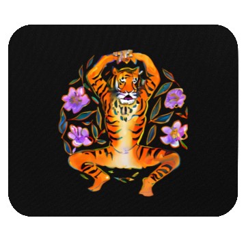 Discover Yoga Tiger loves flowers Mouse Pads