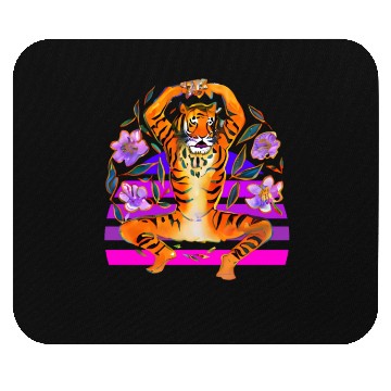 Discover Yoga Tiger loves flowers Mouse Pads