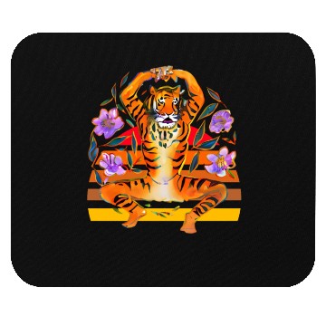 Discover Yoga Tiger loves flowers Mouse Pads