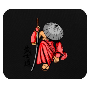 Discover Japanese samurai warrior gray hat mask Mouse Pads