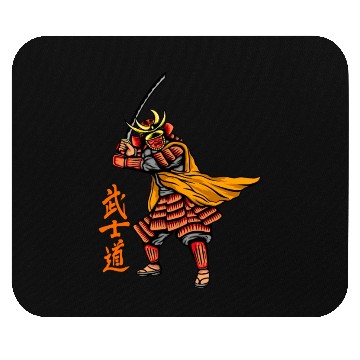 Discover Japanese samurai warrior orange and yellow mask Mouse Pads
