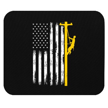 Discover Lineman US Flag Lineworker Patriotic Mouse Pads