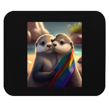 Discover Hugging Otter Holding LGBT Flaglet Otter LGBT Mouse Pads