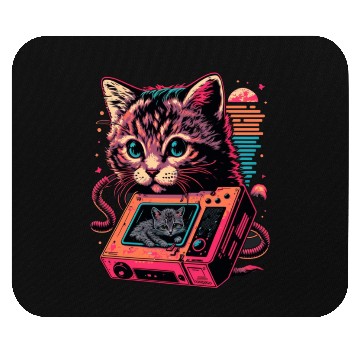 Discover neon cat tape player Mouse Pads