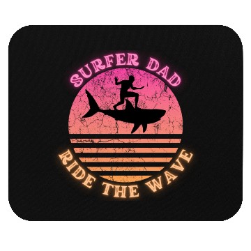 Discover Surfer Dad Ride the Wave Shark Sunset Neon Mouse Pads