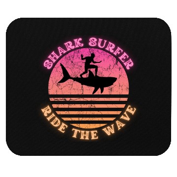 Discover Shark Surfer Ride the Wave Sunset Neon Mouse Pads