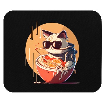 Discover cat eating Chinese food,cute design for Meow lover Mouse Pads