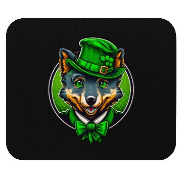 Discover Cute Wolf St. Patrick's Day Hat With Green Eyes Mouse Pads