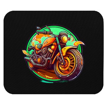 Discover Orange Motorcycle on Green Background Mouse Pads