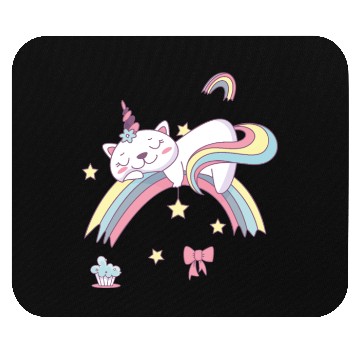 Discover Unicorn Kawaii Cat Cartoon Over Rainbow Mouse Pads