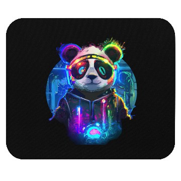 Discover Futuristic Frenzy: Neon Panda Pop Art | light Mouse Pads