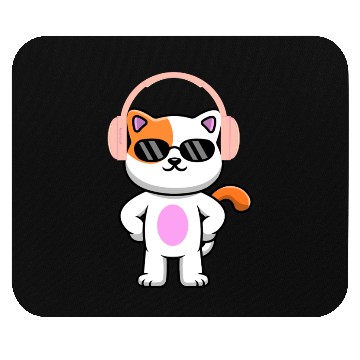 Discover cat wearing headphones Mouse Pads