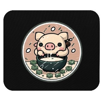Discover Cute Pig Devours Ramen Mouse Pads