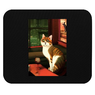 Discover Cat in pub with wine glass cartoon poster Mouse Pads