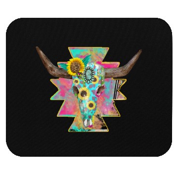 Discover Colorful Floral Bull Skull Mouse Pads