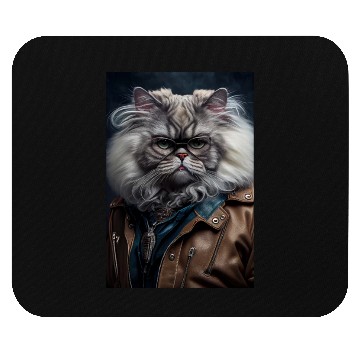 Discover Persian Cat Breed Portrait wears a leather jacket Mouse Pads