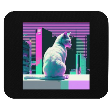 Discover Vaperwave Aesthetic Glitch Cat Retrowave Synthwave Mouse Pads