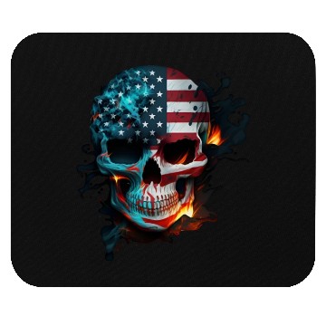 Discover Skull with flames, American flag (USA). Mouse Pads