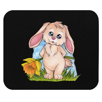 Discover Cute bunny rabbit with daffodil daffodil Mouse Pads