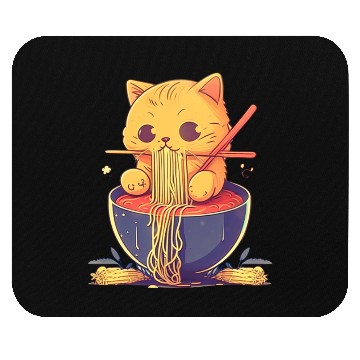 Discover Cute Cat Eating Ramen Noodle Japanese Culture Mouse Pads