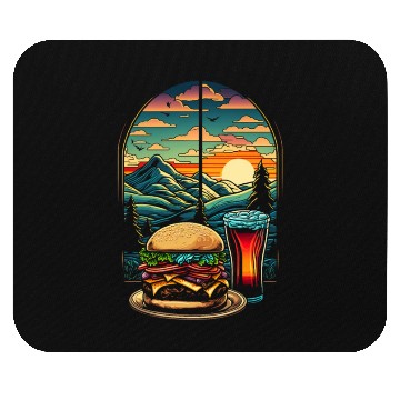 Discover Church window with hamburger burger and drink Mouse Pads