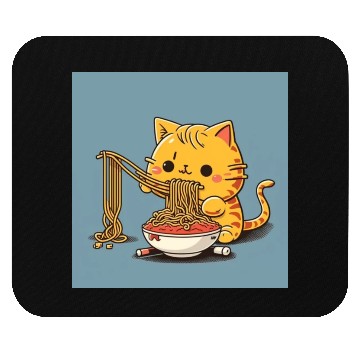 Discover Japanese cat eating spaghetti Mouse Pads