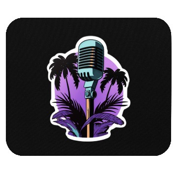 Discover Microphone surrounded by palm trees, flat colors, Mouse Pads