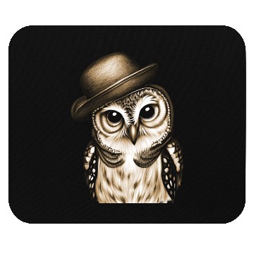 Discover owl wearing derby hat - brown color Mouse Pads
