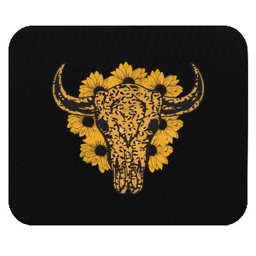 Discover Bull Skull Sunflower Mouse Pads