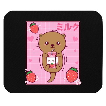 Discover Kawaii Sea Otter Strawberry Milk Shake Otaku Mouse Pads