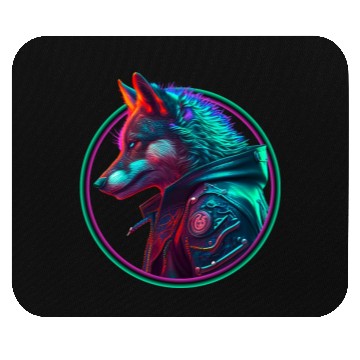 Discover Neon punk wolf in leather jacket Mouse Pads
