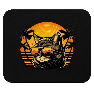 Discover Retro Cat Vintage Sunset 80s 90s Sunglasses Party Mouse Pads