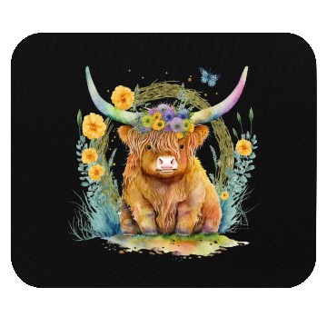 Discover Highland Cow With Colorful Flowers Mouse Pads