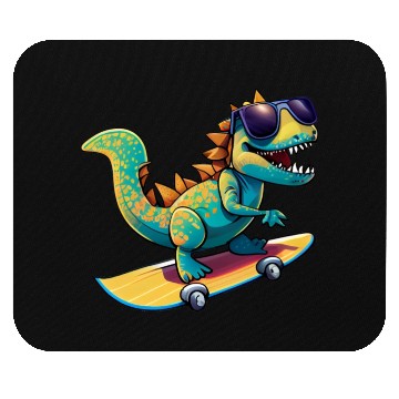 Discover Cute Dinosaur with sunglasses skating skateboard Mouse Pads