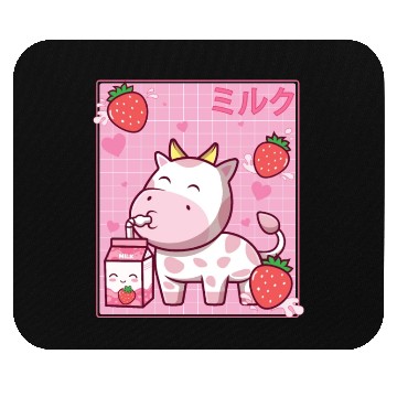 Discover Kawaii Pink Strawberry Cow Milk Shake Otaku Anime Mouse Pads