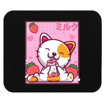 Discover Kawaii Kitten Cute Cat Strawberry Milk Shake Mouse Pads