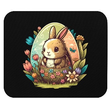 Discover Easter magic: cheerful bunny next to colorful eggs Mouse Pads