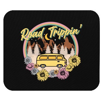 Discover Retro Groovy Road Trip Mouse Pads with Van Flowers