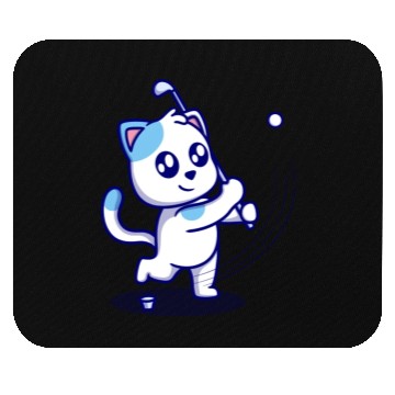 Discover Cute cat playing golf cartoon icon illustration Mouse Pads