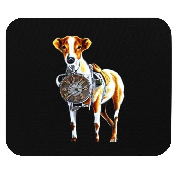 Discover Brown White Greyhound Dog With Old Looking Clock Mouse Pads
