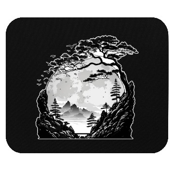 Discover Japanese Mountain Landscape Gothic Full Moon Fores Mouse Pads
