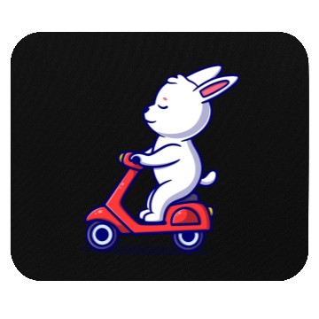 Discover Cute bunny riding scooter icon illustration Mouse Pads