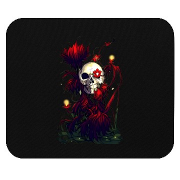 Discover Radiant Decay A Skull Surrounded by Red Flowers Mouse Pads
