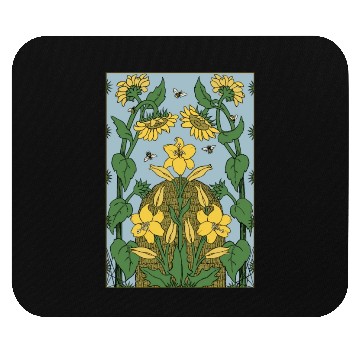 Discover Bee on sunflower Mouse Pads
