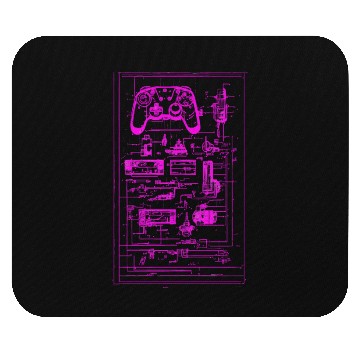Discover Neon Pink Video Game Controller Blueprint Mouse Pads