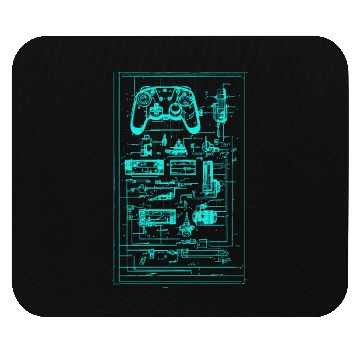 Discover Neon Teal Video Game Controller Blueprint Mouse Pads