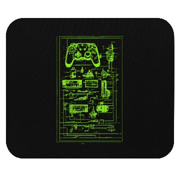 Discover Neon Green Video Game Controller Blueprint Mouse Pads